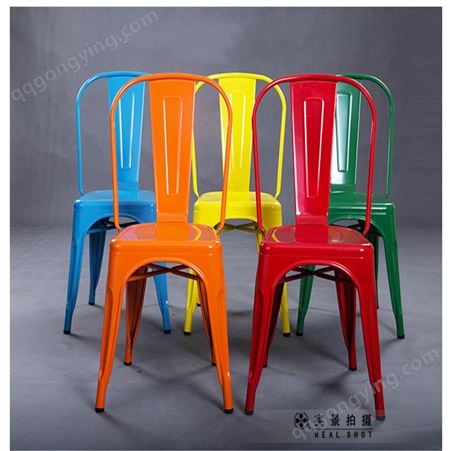 青岛铁皮椅厂家 金属靠背铁皮餐椅 复古铁艺休闲椅子 万千家具