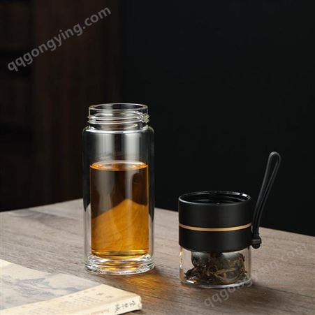 升级款泡茶杯 双层玻璃水杯定制茶水分离泡茶杯 礼品杯 广告创意礼品杯
