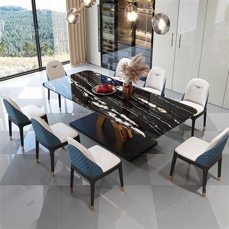 鼎富DF123现代岩板伸缩长方形长餐桌意式极简餐桌椅组合