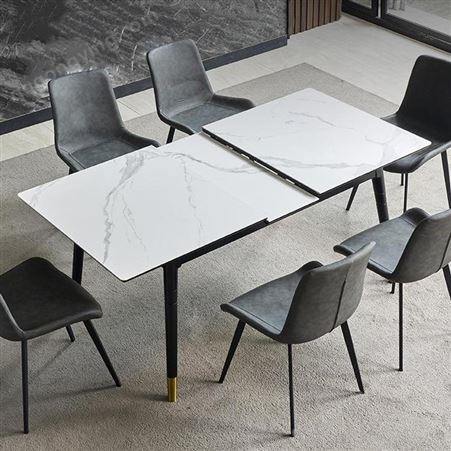鼎富DF052岩板餐桌 批发小户型可伸缩岩板餐桌