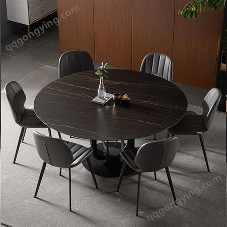 鼎富 岩板圆餐桌轻奢后现代小户型餐桌 样板间餐桌椅DF-392