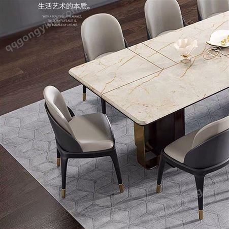 鼎富DF075现代轻奢大理石餐桌饭桌港式长方形桌子