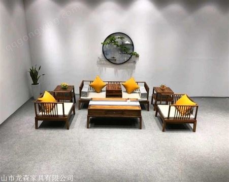福建 新中式客厅沙发背景墙 白蜡木沙发多钱一套价格 启航木业