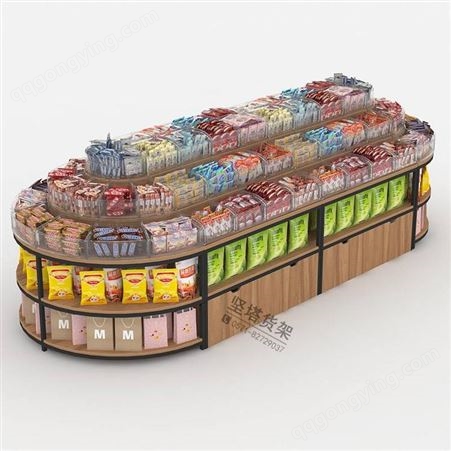 四层钢木梯形散称零食展架 好幸福零食店展示架 杭州坚塔货架
