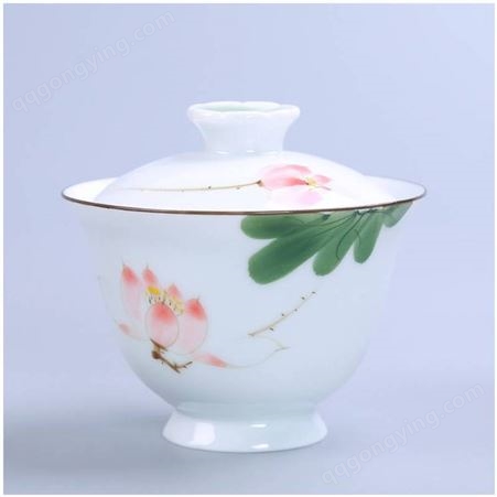 手绘高白瓷盖碗青花花卉礼品泡茶碗送礼品佳品盖碗