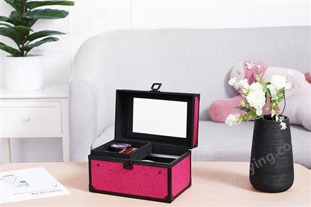 双层化妆箱 手提式便携多功能个性工具箱子 镜子化妆盒收纳盒
