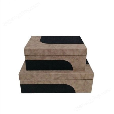 现代简约拼色首饰收纳盒新中式样板房间装饰盒软装木质工艺品摆件