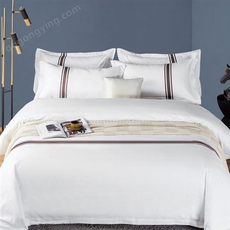 可定制 星级酒店 四件套 全棉 白色贡缎 床单被罩 民宿宾馆床上用品批发