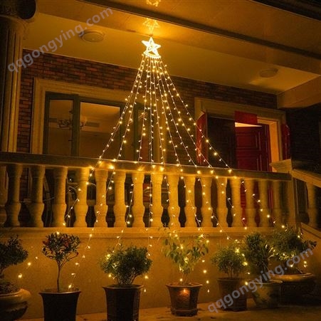 LED 五角星瀑布灯圣诞节挂树灯流水灯流星灯户外庭院草坪星星灯串