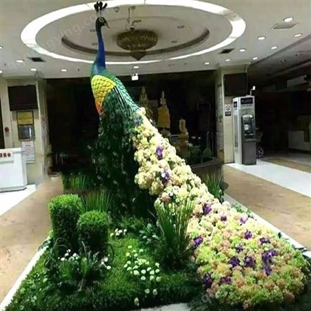 孔雀花艺装饰景观 仿真花绿植雕塑 昆明商场酒店大厅