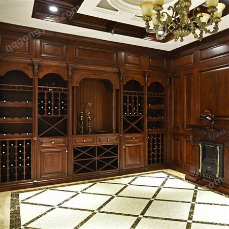 现代新中式柚木酒柜 森雕实木定做全屋家具家用酒柜