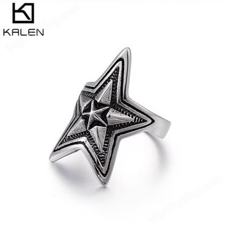 欧美个性复古五角星钛钢戒指 铸造朋克男士戒指饰品