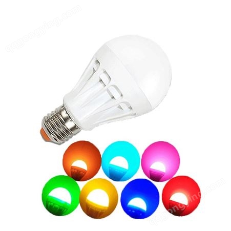 LED彩色灯泡e27螺口橘红色粉紫色球泡蓝色黄绿光家用七彩渐变节能