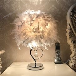 羽毛台灯卧室床头柜灯创意浪漫简约现代小夜灯结婚房温馨装饰台灯
