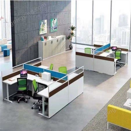 开放式办公桌  家具厂家 桃木色板式办公屏风桌定制